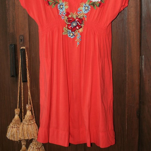Johnny Was Orange Embroidered Floral Dress Size M - Picture 2 of 4